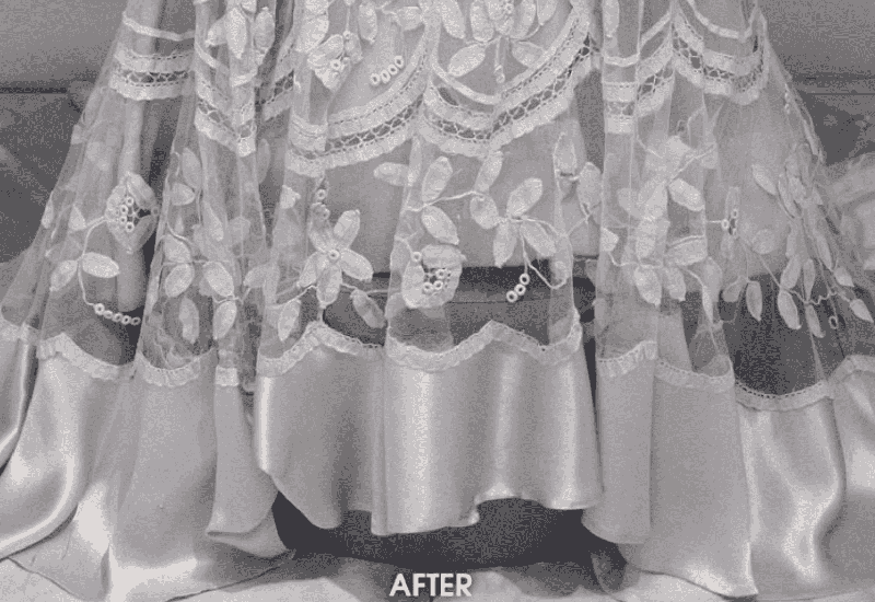 After image of wedding dress cleaning and preservation