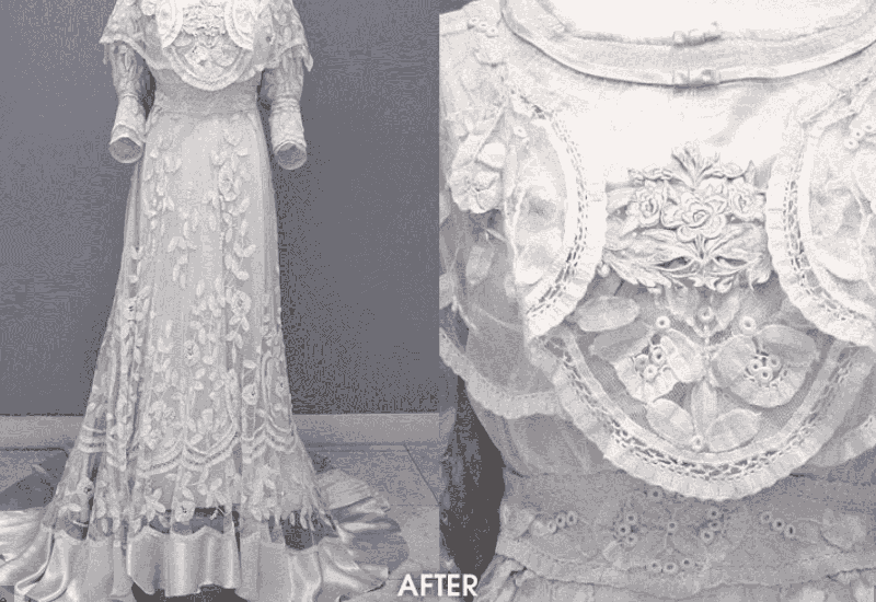 After image of wedding dress cleaning and preservation